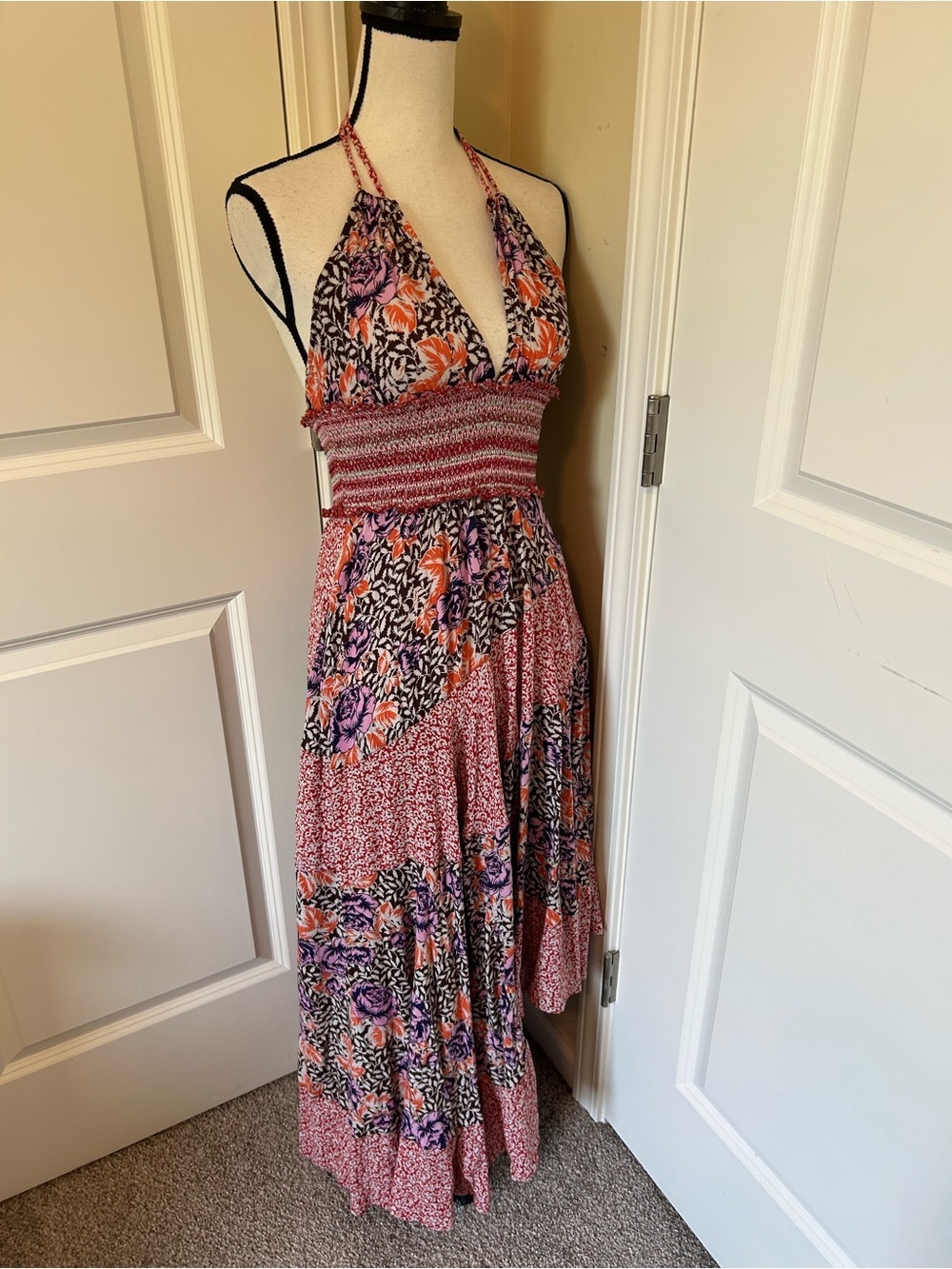 Free People Pink Floral boho patterned High-Low halter top maxi/midi dress